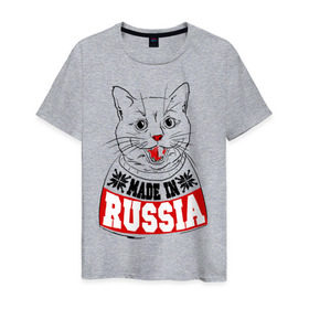 Мужская футболка хлопок с принтом Made in Russia в Новосибирске, 100% хлопок | прямой крой, круглый вырез горловины, длина до линии бедер, слегка спущенное плечо. | 