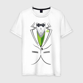 Мужская футболка хлопок с принтом Костюм жениха в Новосибирске, 100% хлопок | прямой крой, круглый вырез горловины, длина до линии бедер, слегка спущенное плечо. | Тематика изображения на принте: 