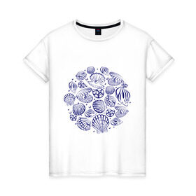 Женская футболка хлопок с принтом Seashell в Новосибирске, 100% хлопок | прямой крой, круглый вырез горловины, длина до линии бедер, слегка спущенное плечо | seashell | лето | море | ракушки