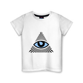 Детская футболка хлопок с принтом Всевидящее око (глаз в треугольнике) в Новосибирске, 100% хлопок | круглый вырез горловины, полуприлегающий силуэт, длина до линии бедер | Тематика изображения на принте: иллюминаты