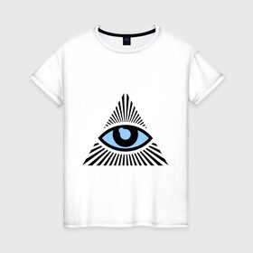 Женская футболка хлопок с принтом Всевидящее око (глаз в треугольнике) в Новосибирске, 100% хлопок | прямой крой, круглый вырез горловины, длина до линии бедер, слегка спущенное плечо | иллюминаты