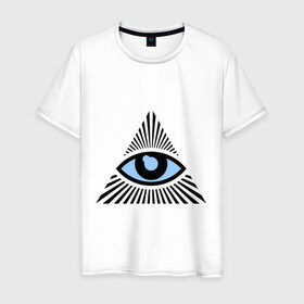 Мужская футболка хлопок с принтом Всевидящее око (глаз в треугольнике) в Новосибирске, 100% хлопок | прямой крой, круглый вырез горловины, длина до линии бедер, слегка спущенное плечо. | иллюминаты