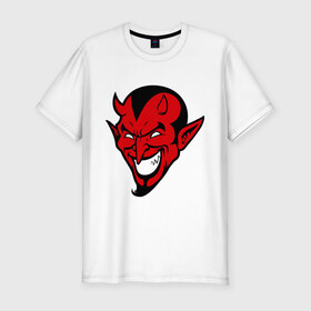 Мужская футболка премиум с принтом Злобный демон в Новосибирске, 92% хлопок, 8% лайкра | приталенный силуэт, круглый вырез ворота, длина до линии бедра, короткий рукав | Тематика изображения на принте: демон | дьявол | зло | злобный | сатана | черт