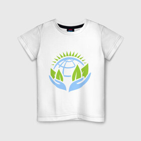 Детская футболка хлопок с принтом Планету нужно беречь в Новосибирске, 100% хлопок | круглый вырез горловины, полуприлегающий силуэт, длина до линии бедер | Тематика изображения на принте: green peace | гринпис | забота | охрана | планета | природа