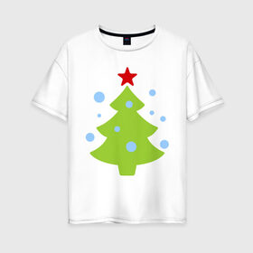 Женская футболка хлопок Oversize с принтом Ёлочка и снежок в Новосибирске, 100% хлопок | свободный крой, круглый ворот, спущенный рукав, длина до линии бедер
 | 2015 | new year | елка | зима | новый год | снег