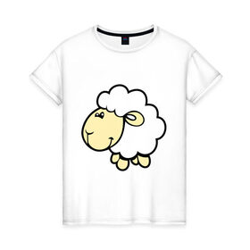 Женская футболка хлопок с принтом Овечка в Новосибирске, 100% хлопок | прямой крой, круглый вырез горловины, длина до линии бедер, слегка спущенное плечо | 2015 | new year | новый год | овца