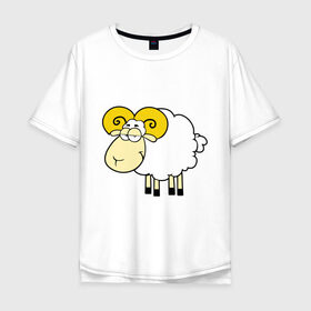 Мужская футболка хлопок Oversize с принтом Барашек в Новосибирске, 100% хлопок | свободный крой, круглый ворот, “спинка” длиннее передней части | 2015 | new year | баран | барашек | новый год | овечка | овца