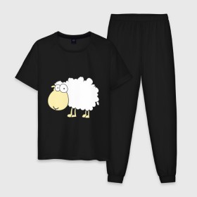 Мужская пижама хлопок с принтом Милая овечка в Новосибирске, 100% хлопок | брюки и футболка прямого кроя, без карманов, на брюках мягкая резинка на поясе и по низу штанин
 | 2015 | new year | новый год | овечка | овца