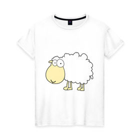 Женская футболка хлопок с принтом Милая овечка в Новосибирске, 100% хлопок | прямой крой, круглый вырез горловины, длина до линии бедер, слегка спущенное плечо | 2015 | new year | новый год | овечка | овца