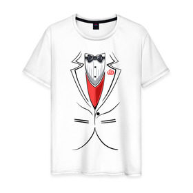 Мужская футболка хлопок с принтом Костюм жениха в Новосибирске, 100% хлопок | прямой крой, круглый вырез горловины, длина до линии бедер, слегка спущенное плечо. | Тематика изображения на принте: бабочка