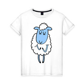 Женская футболка хлопок с принтом Милая овечка в Новосибирске, 100% хлопок | прямой крой, круглый вырез горловины, длина до линии бедер, слегка спущенное плечо | 2015 | new year | коза | новый год | овца