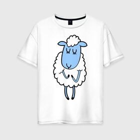 Женская футболка хлопок Oversize с принтом Милая овечка в Новосибирске, 100% хлопок | свободный крой, круглый ворот, спущенный рукав, длина до линии бедер
 | 2015 | new year | коза | новый год | овца