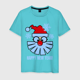Мужская футболка хлопок с принтом Санта Клаус и снежинки в Новосибирске, 100% хлопок | прямой крой, круглый вырез горловины, длина до линии бедер, слегка спущенное плечо. | new year | дед мороз | зима | новый год | санта | санта клаус | снег