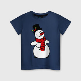 Детская футболка хлопок с принтом Весёлый снеговик в Новосибирске, 100% хлопок | круглый вырез горловины, полуприлегающий силуэт, длина до линии бедер | new year | новый год | рождество | снеговик