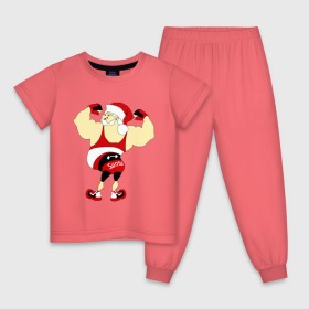 Детская пижама хлопок с принтом Санта бодибилдер в Новосибирске, 100% хлопок |  брюки и футболка прямого кроя, без карманов, на брюках мягкая резинка на поясе и по низу штанин
 | 2015 | бодибилдер | культурист | новый год | рождество | санта