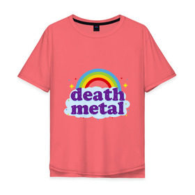 Мужская футболка хлопок Oversize с принтом Rainbow death metal в Новосибирске, 100% хлопок | свободный крой, круглый ворот, “спинка” длиннее передней части | будь металистом | волшебство | метал | музыка | оставайся рокером | прикол | радуга | рок | рокерам