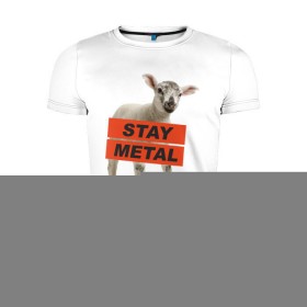 Мужская футболка премиум с принтом Stay metal lamb в Новосибирске, 92% хлопок, 8% лайкра | приталенный силуэт, круглый вырез ворота, длина до линии бедра, короткий рукав | Тематика изображения на принте: будь металистом | метал | музыка | оставайся рокером | прикол | рок | рокерам | ягненок