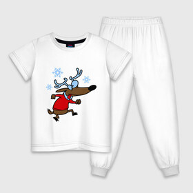 Детская пижама хлопок с принтом Новогодний олень в Новосибирске, 100% хлопок |  брюки и футболка прямого кроя, без карманов, на брюках мягкая резинка на поясе и по низу штанин
 | 2015 | new year | новый год | олень | снег