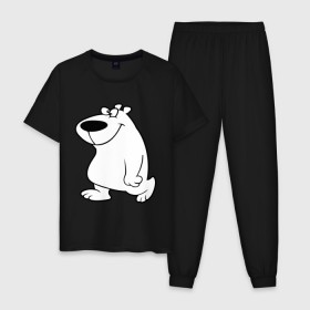Мужская пижама хлопок с принтом Веселый белый медведь в Новосибирске, 100% хлопок | брюки и футболка прямого кроя, без карманов, на брюках мягкая резинка на поясе и по низу штанин
 | Тематика изображения на принте: new year | белый | медведь | северный полюс