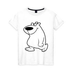 Женская футболка хлопок с принтом Веселый белый медведь в Новосибирске, 100% хлопок | прямой крой, круглый вырез горловины, длина до линии бедер, слегка спущенное плечо | new year | белый | медведь | северный полюс