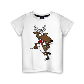 Детская футболка хлопок с принтом Веселый олень в Новосибирске, 100% хлопок | круглый вырез горловины, полуприлегающий силуэт, длина до линии бедер | 2015 | new year | новый год | олень