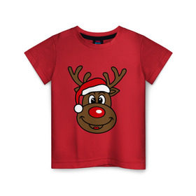 Детская футболка хлопок с принтом Рождественский олень в Новосибирске, 100% хлопок | круглый вырез горловины, полуприлегающий силуэт, длина до линии бедер | Тематика изображения на принте: 2015 | new year | новый год | олень | рождество