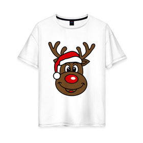 Женская футболка хлопок Oversize с принтом Рождественский олень в Новосибирске, 100% хлопок | свободный крой, круглый ворот, спущенный рукав, длина до линии бедер
 | 2015 | new year | новый год | олень | рождество