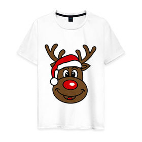 Мужская футболка хлопок с принтом Рождественский олень в Новосибирске, 100% хлопок | прямой крой, круглый вырез горловины, длина до линии бедер, слегка спущенное плечо. | 2015 | new year | новый год | олень | рождество