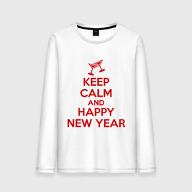 Мужской лонгслив хлопок с принтом Keep calm and happy new year в Новосибирске, 100% хлопок |  | keep calm | new year | новый год | сохраняй спокойствие