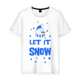 Мужская футболка хлопок с принтом Снеговик Let it snow в Новосибирске, 100% хлопок | прямой крой, круглый вырез горловины, длина до линии бедер, слегка спущенное плечо. | Тематика изображения на принте: cнеговик | let it snow | зима | новый год | снег