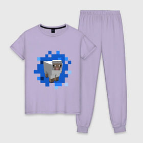Женская пижама хлопок с принтом Minecraft sheep в Новосибирске, 100% хлопок | брюки и футболка прямого кроя, без карманов, на брюках мягкая резинка на поясе и по низу штанин | майнкрафт | овечка