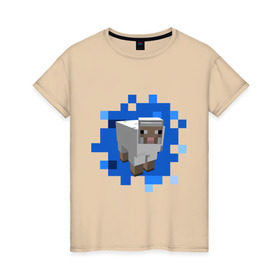 Женская футболка хлопок с принтом Minecraft sheep в Новосибирске, 100% хлопок | прямой крой, круглый вырез горловины, длина до линии бедер, слегка спущенное плечо | майнкрафт | овечка