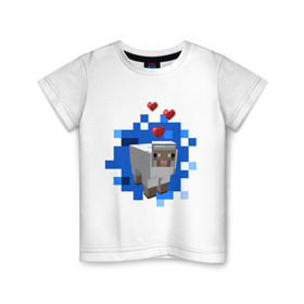 Детская футболка хлопок с принтом Minecraft sheep в Новосибирске, 100% хлопок | круглый вырез горловины, полуприлегающий силуэт, длина до линии бедер | Тематика изображения на принте: 2015 | minecraft | бараны | животные | майнкрафт | овечки | приколы | символ года | ягнята