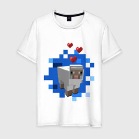 Мужская футболка хлопок с принтом Minecraft sheep в Новосибирске, 100% хлопок | прямой крой, круглый вырез горловины, длина до линии бедер, слегка спущенное плечо. | 2015 | minecraft | бараны | животные | майнкрафт | овечки | приколы | символ года | ягнята