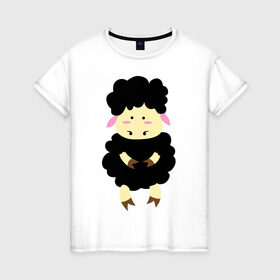Женская футболка хлопок с принтом Барашек в Новосибирске, 100% хлопок | прямой крой, круглый вырез горловины, длина до линии бедер, слегка спущенное плечо | 2015 | бараны | животные | овечки | приколы | символ года | ягнята