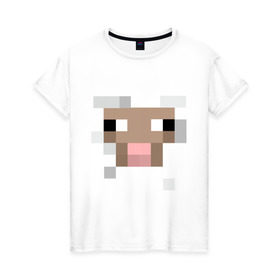 Женская футболка хлопок с принтом Майнкрафт в Новосибирске, 100% хлопок | прямой крой, круглый вырез горловины, длина до линии бедер, слегка спущенное плечо | мордочка | овечка | пиксельный