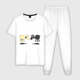 Мужская пижама хлопок с принтом Прыгающие овечки в Новосибирске, 100% хлопок | брюки и футболка прямого кроя, без карманов, на брюках мягкая резинка на поясе и по низу штанин
 | 2015 | бараны | животные | овечки | приколы | символ года | ягнята
