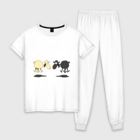 Женская пижама хлопок с принтом Прыгающие овечки в Новосибирске, 100% хлопок | брюки и футболка прямого кроя, без карманов, на брюках мягкая резинка на поясе и по низу штанин | 2015 | бараны | животные | овечки | приколы | символ года | ягнята