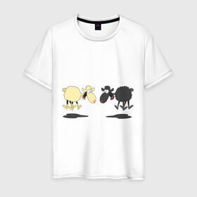 Мужская футболка хлопок с принтом Прыгающие овечки в Новосибирске, 100% хлопок | прямой крой, круглый вырез горловины, длина до линии бедер, слегка спущенное плечо. | 2015 | бараны | животные | овечки | приколы | символ года | ягнята