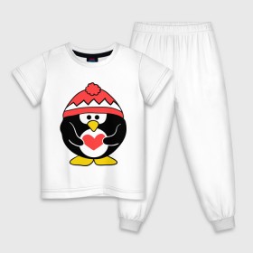 Детская пижама хлопок с принтом Пингвин с сердцем в Новосибирске, 100% хлопок |  брюки и футболка прямого кроя, без карманов, на брюках мягкая резинка на поясе и по низу штанин
 | пингвин