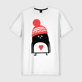 Мужская футболка премиум с принтом Пингвин в шапке в Новосибирске, 92% хлопок, 8% лайкра | приталенный силуэт, круглый вырез ворота, длина до линии бедра, короткий рукав | Тематика изображения на принте: пингвин