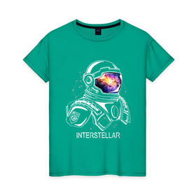 Женская футболка хлопок с принтом Космонавт в Новосибирске, 100% хлопок | прямой крой, круглый вырез горловины, длина до линии бедер, слегка спущенное плечо | interstellar | интерстеллар | космонавт | космос