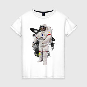 Женская футболка хлопок с принтом Сова космонавт в Новосибирске, 100% хлопок | прямой крой, круглый вырез горловины, длина до линии бедер, слегка спущенное плечо | сова