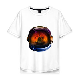 Мужская футболка хлопок Oversize с принтом Чау-чау в Новосибирске, 100% хлопок | свободный крой, круглый ворот, “спинка” длиннее передней части | Тематика изображения на принте: астронавт | животные | космонавт | космос | мордочка | нос | собака | чау чау | шлем
