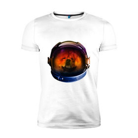 Мужская футболка премиум с принтом Чау-чау в Новосибирске, 92% хлопок, 8% лайкра | приталенный силуэт, круглый вырез ворота, длина до линии бедра, короткий рукав | астронавт | животные | космонавт | космос | мордочка | нос | собака | чау чау | шлем