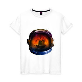 Женская футболка хлопок с принтом Чау-чау в Новосибирске, 100% хлопок | прямой крой, круглый вырез горловины, длина до линии бедер, слегка спущенное плечо | астронавт | животные | космонавт | космос | мордочка | нос | собака | чау чау | шлем
