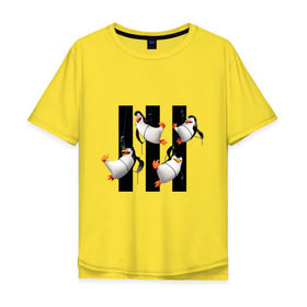 Мужская футболка хлопок Oversize с принтом Пингвины Мадагаскара в Новосибирске, 100% хлопок | свободный крой, круглый ворот, “спинка” длиннее передней части | мадагаскар | мультик | пингвины