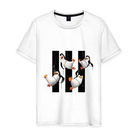Мужская футболка хлопок с принтом Пингвины Мадагаскара в Новосибирске, 100% хлопок | прямой крой, круглый вырез горловины, длина до линии бедер, слегка спущенное плечо. | мадагаскар | мультик | пингвины