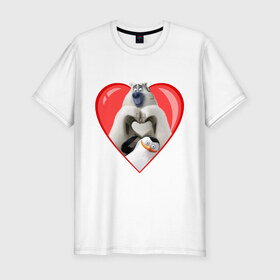 Мужская футболка премиум с принтом Пингвины Мадагаскара в Новосибирске, 92% хлопок, 8% лайкра | приталенный силуэт, круглый вырез ворота, длина до линии бедра, короткий рукав | мадагаскар | медведь | мультик | пингвины