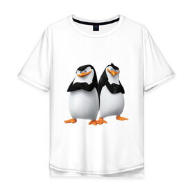 Мужская футболка хлопок Oversize с принтом Пингвины Мадагаскара в Новосибирске, 100% хлопок | свободный крой, круглый ворот, “спинка” длиннее передней части | Тематика изображения на принте: мадагаскар | мультик | пингвины
